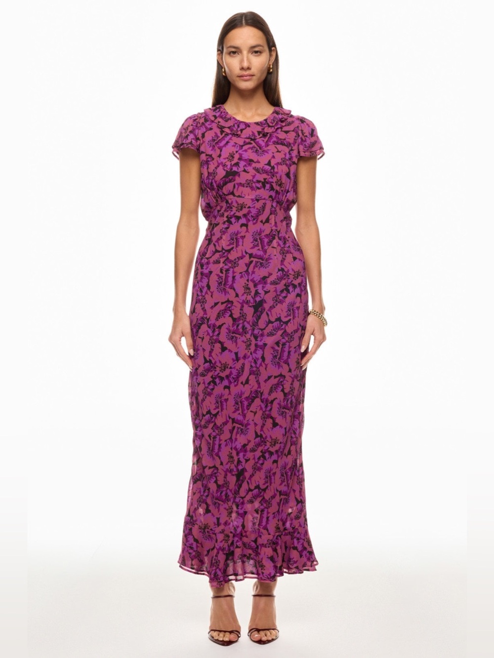 Ciao Lucia Lili Petunia floral maxi dress small ruffled‎ collar bias-cut